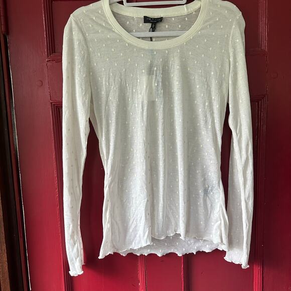 Rag & Bone NWT White Swiss Dot Long Sleeve Top Womens Large Minimalist Capsule - Picture 1 of 14